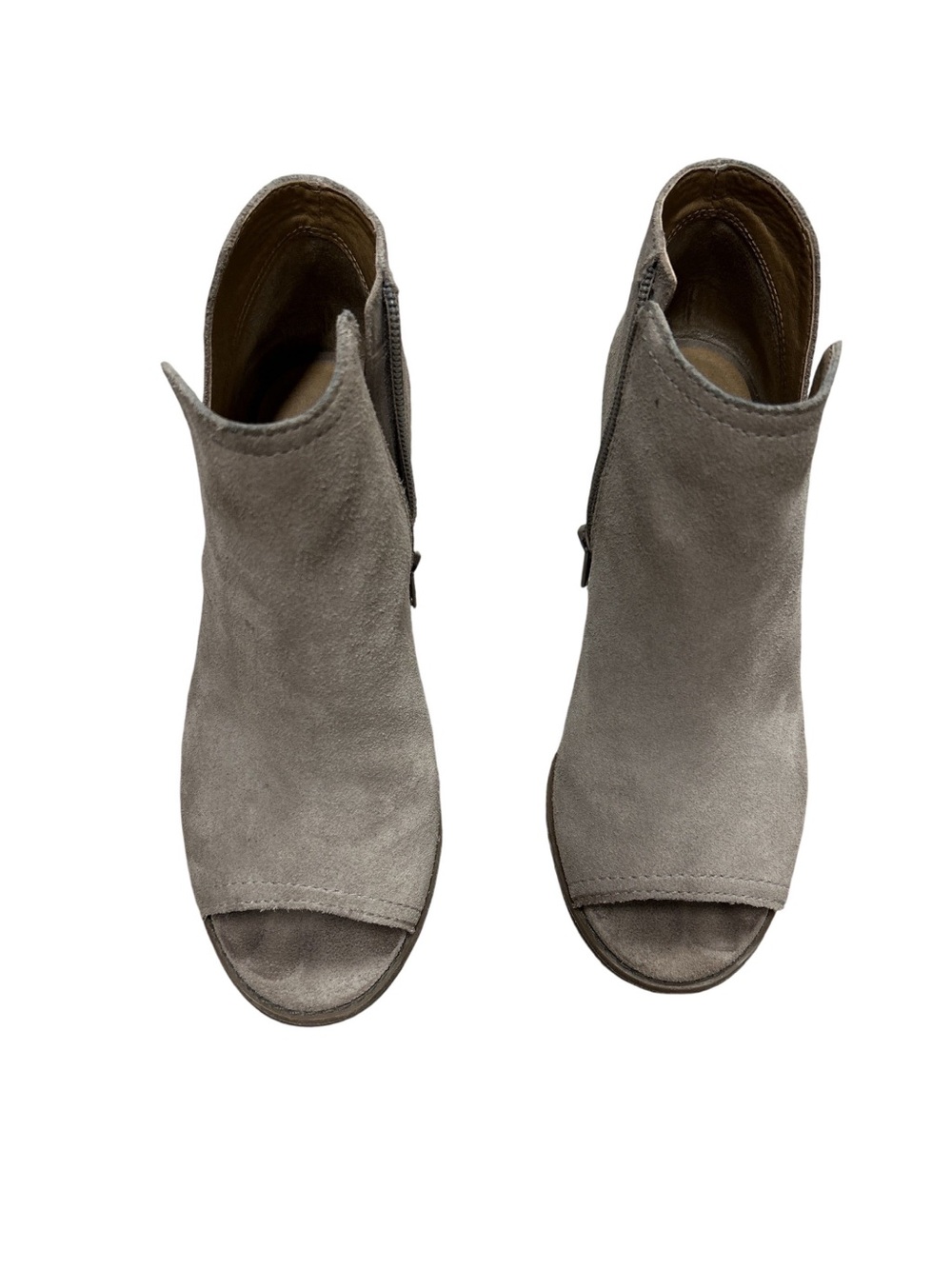 Lucky Brand Gray Suede Peep-Toe Ankle Booties